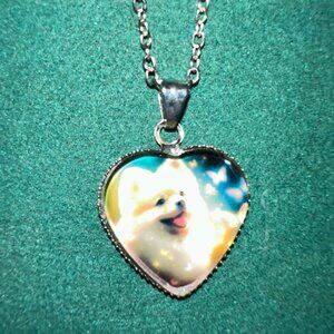 pomeranian picture heart necklace adjustable